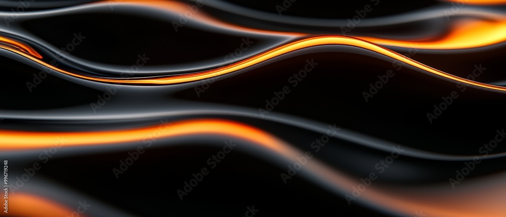 Obraz premium A tight shot of a black-and-orange wallpaper featuring undulating waves in its intricate design