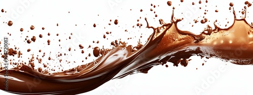 Chocolate Milk Splash with Droplets Against a White Background