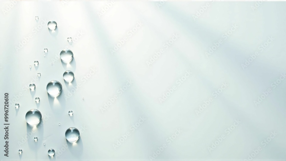 白い背景の上に輝く光を乱反射したクリアな水の雫 Clear water drops with diffused reflection of shining light on a white background 白い背景の上に輝く光を乱反射したクリアな水の雫 Clear water drops with diffused reflection of shining light on a white background