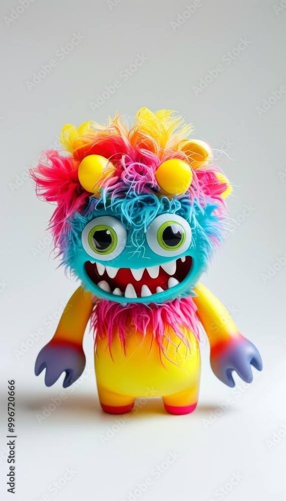 Vibrant monster toy featuring a playful rainbow color scheme and expressive features, perfect for children's play and imaginative fun. Vibrant monster toy featuring a playful rainbow color scheme and expressive features, perfect for children's play and imaginative fun.