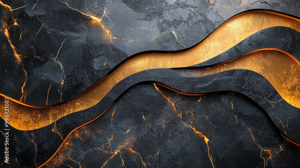 A black and gold wall with a crack in it A black and gold wall with a crack in it