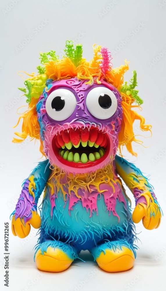 Vibrant monster toy featuring a playful rainbow color scheme and expressive features, perfect for children's play and imaginative fun. Vibrant monster toy featuring a playful rainbow color scheme and expressive features, perfect for children's play and imaginative fun.