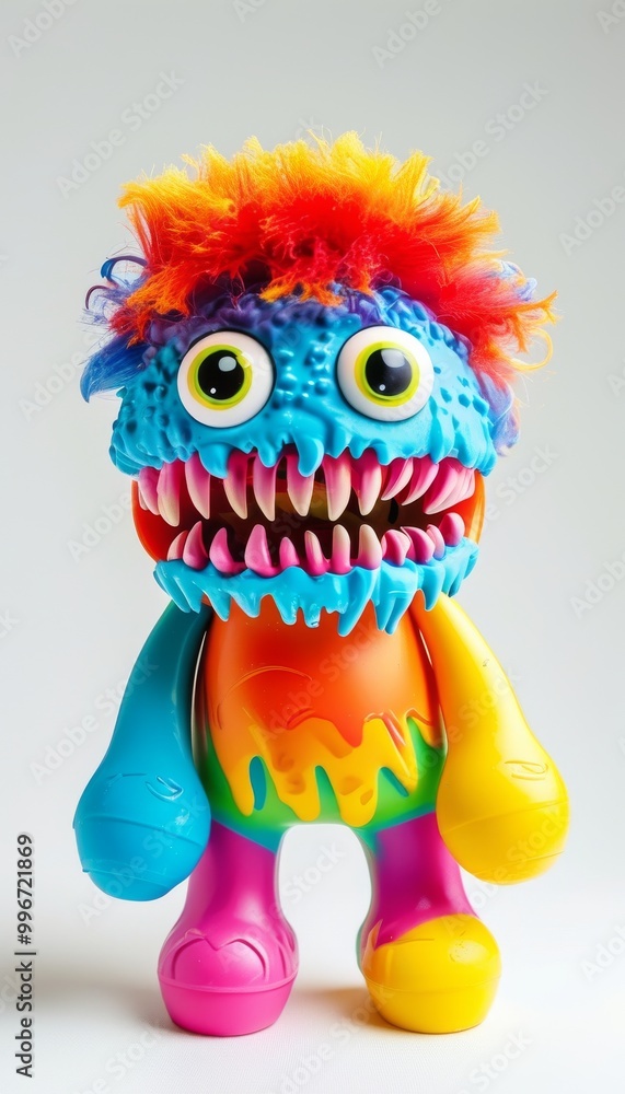 Vibrant monster toy featuring a playful rainbow color scheme and expressive features, perfect for children's play and imaginative fun. Vibrant monster toy featuring a playful rainbow color scheme and expressive features, perfect for children's play and imaginative fun.