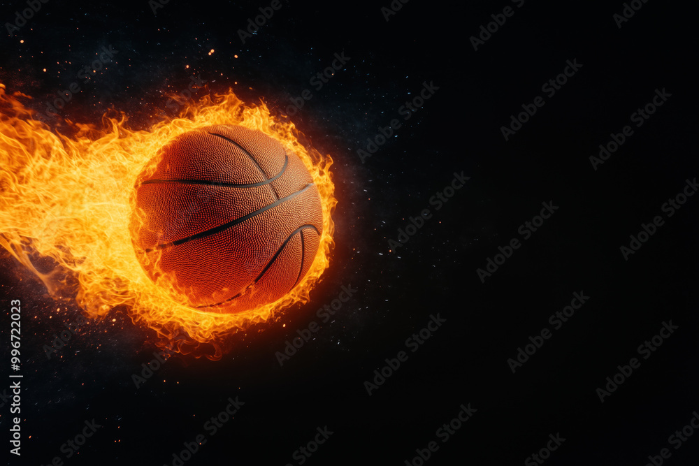 Basketball engulfed in flames with intense motion Basketball engulfed in flames with intense motion