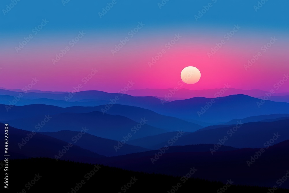 Majestic sunset over rolling hills in vibrant hues of blue, pink, and orange. Majestic sunset over rolling hills in vibrant hues of blue, pink, and orange.