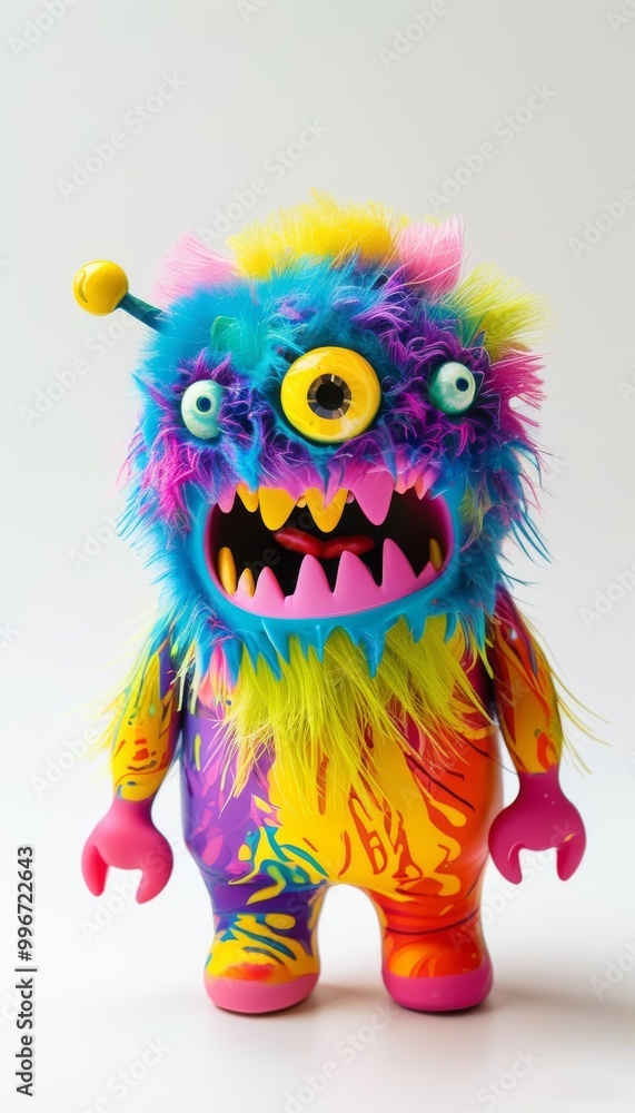 Vibrant monster toy featuring a playful rainbow color scheme and expressive features, perfect for children's play and imaginative fun. Vibrant monster toy featuring a playful rainbow color scheme and expressive features, perfect for children's play and imaginative fun.