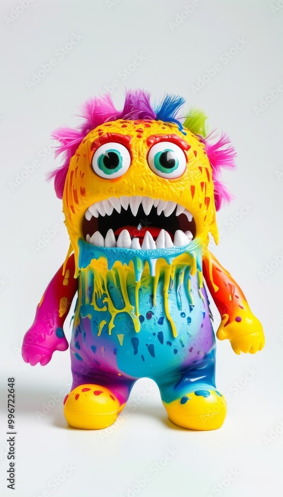 Vibrant monster toy featuring a playful rainbow color scheme and expressive features, perfect for children's play and imaginative fun. Vibrant monster toy featuring a playful rainbow color scheme and expressive features, perfect for children's play and imaginative fun.