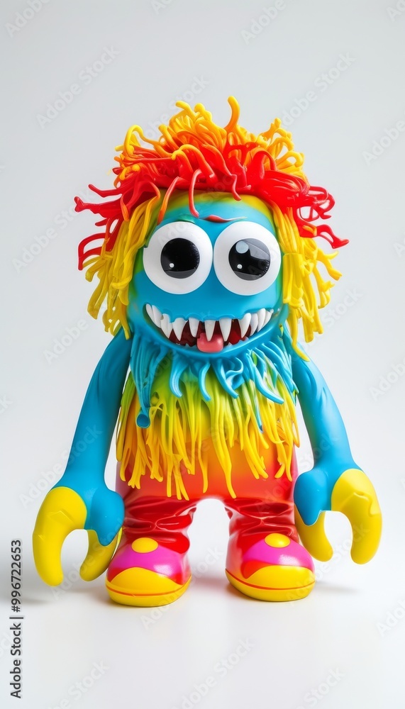 Vibrant monster toy featuring a playful rainbow color scheme and expressive features, perfect for children's play and imaginative fun. Vibrant monster toy featuring a playful rainbow color scheme and expressive features, perfect for children's play and imaginative fun.