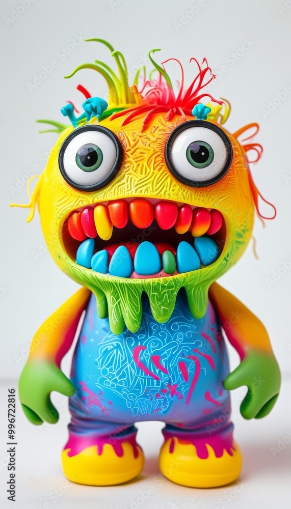 Vibrant monster toy featuring a playful rainbow color scheme and expressive features, perfect for children's play and imaginative fun. Vibrant monster toy featuring a playful rainbow color scheme and expressive features, perfect for children's play and imaginative fun.