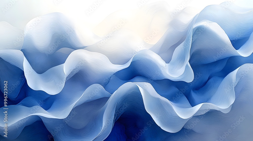 Fototapeta premium Delicate Blue Watercolor Waves in Soft Tones