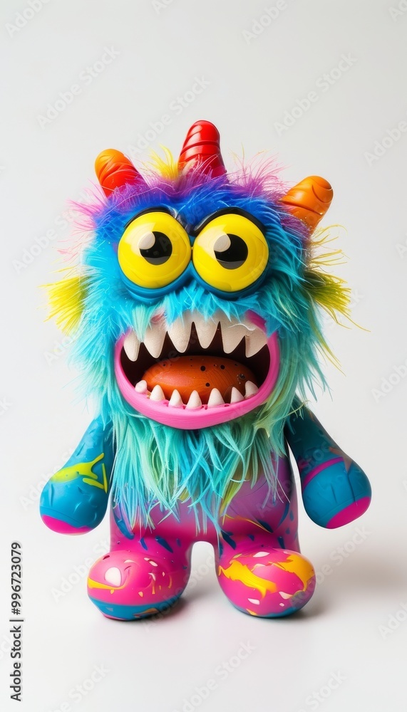 Vibrant monster toy featuring a playful rainbow color scheme and expressive features, perfect for children's play and imaginative fun. Vibrant monster toy featuring a playful rainbow color scheme and expressive features, perfect for children's play and imaginative fun.