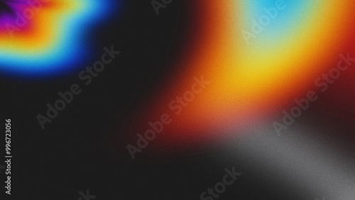 Psychedelic gradient background banner with grainy, noisy texture showcasing rainbow hues of red, blue, yellow, orange, and purple for a striking poster header design.