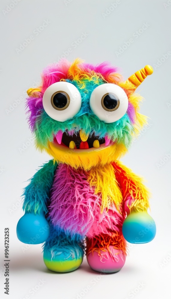 Colorful Furry Monster Toy With Big Eyes And Horns Colorful Furry Monster Toy With Big Eyes And Horns