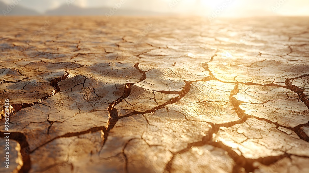 Fototapeta premium Dry Cracked Earth Under Bright Sunlight