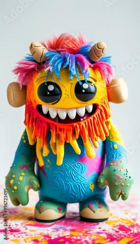 Colorful Furry Monster Toy With Big Eyes And Horns