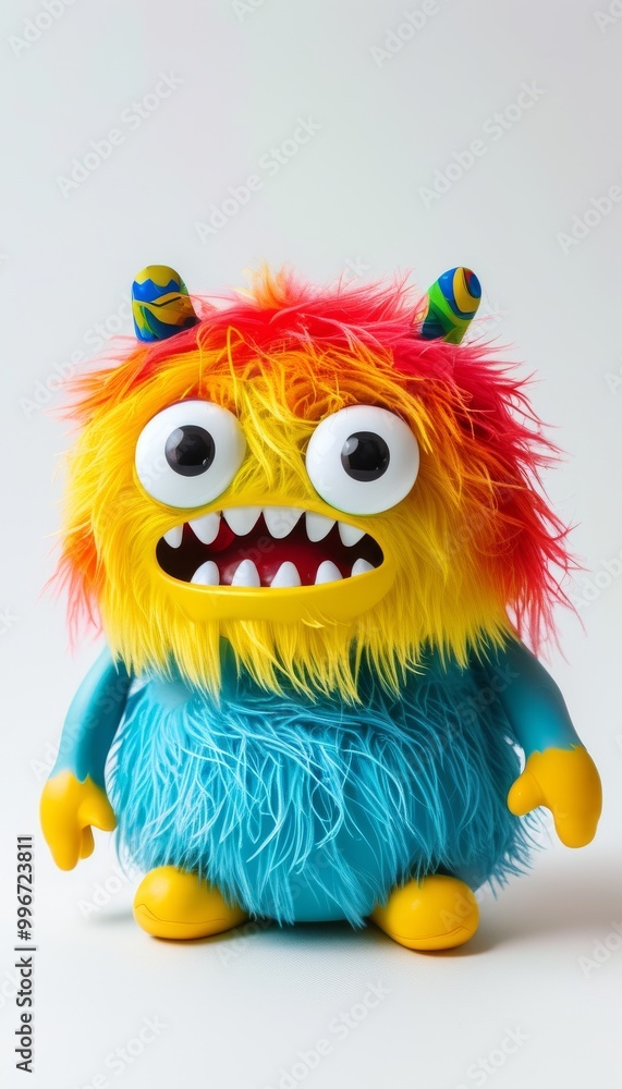 Colorful Furry Monster Toy With Big Eyes And Horns Colorful Furry Monster Toy With Big Eyes And Horns