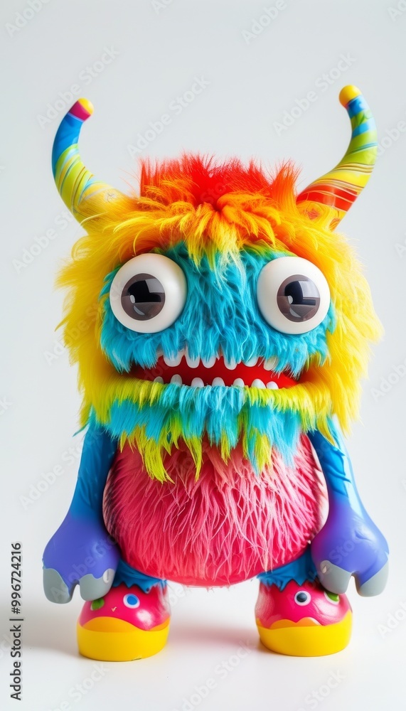 Colorful Furry Monster Toy With Big Eyes And Horns Colorful Furry Monster Toy With Big Eyes And Horns