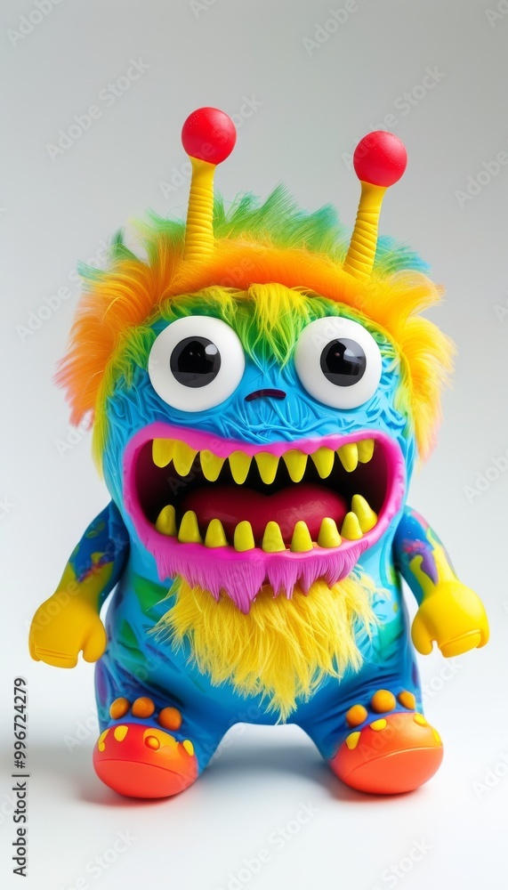 Colorful Furry Monster Toy With Big Eyes And Horns Colorful Furry Monster Toy With Big Eyes And Horns