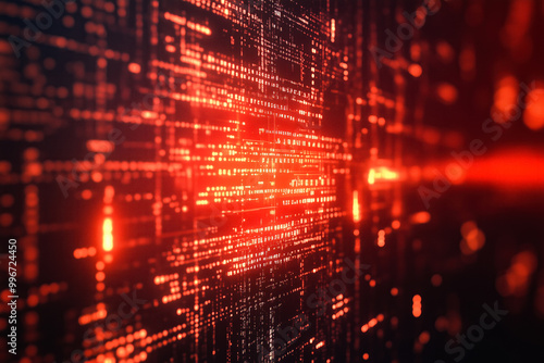 Red digital data representing a cyber attack alert