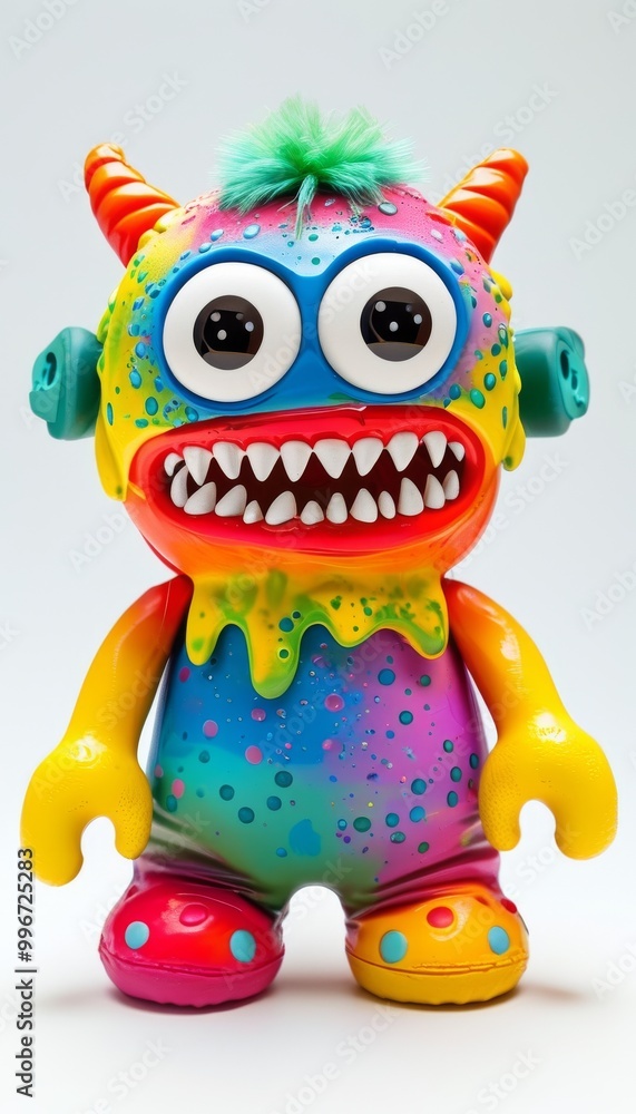 Colorful Furry Monster Toy With Big Eyes And Horns Colorful Furry Monster Toy With Big Eyes And Horns