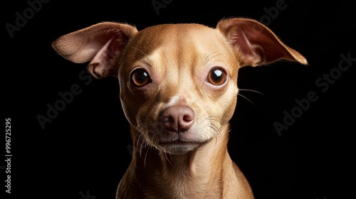  Close-up of a dog's intense face against a black background