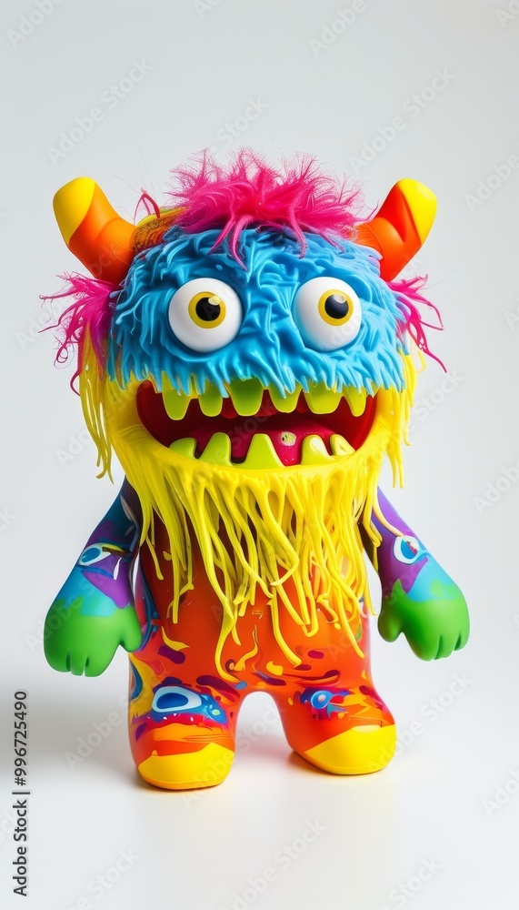 Colorful Furry Monster Toy With Big Eyes And Horns Colorful Furry Monster Toy With Big Eyes And Horns