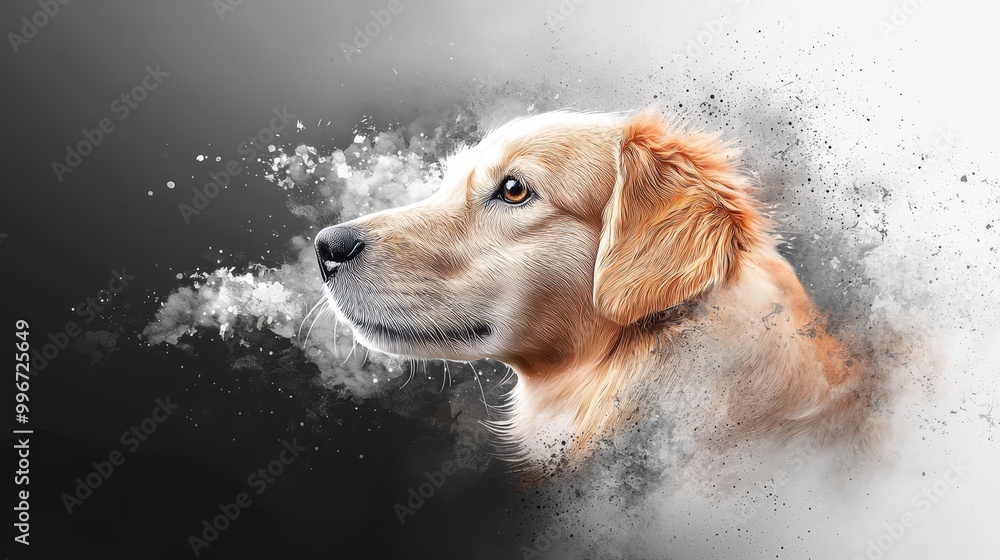  A tight shot of a dog's face with smoke emanating from one side