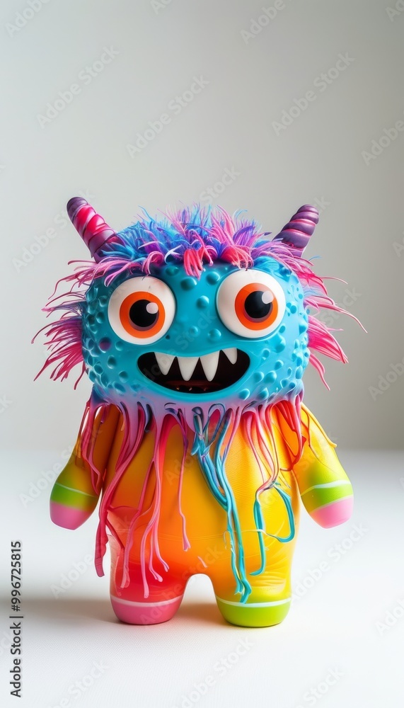 Colorful Furry Monster Toy With Big Eyes And Horns Colorful Furry Monster Toy With Big Eyes And Horns