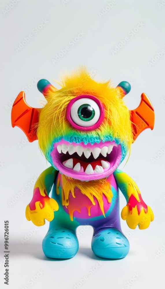 Colorful Furry Monster Toy With Big Eyes And Horns Colorful Furry Monster Toy With Big Eyes And Horns