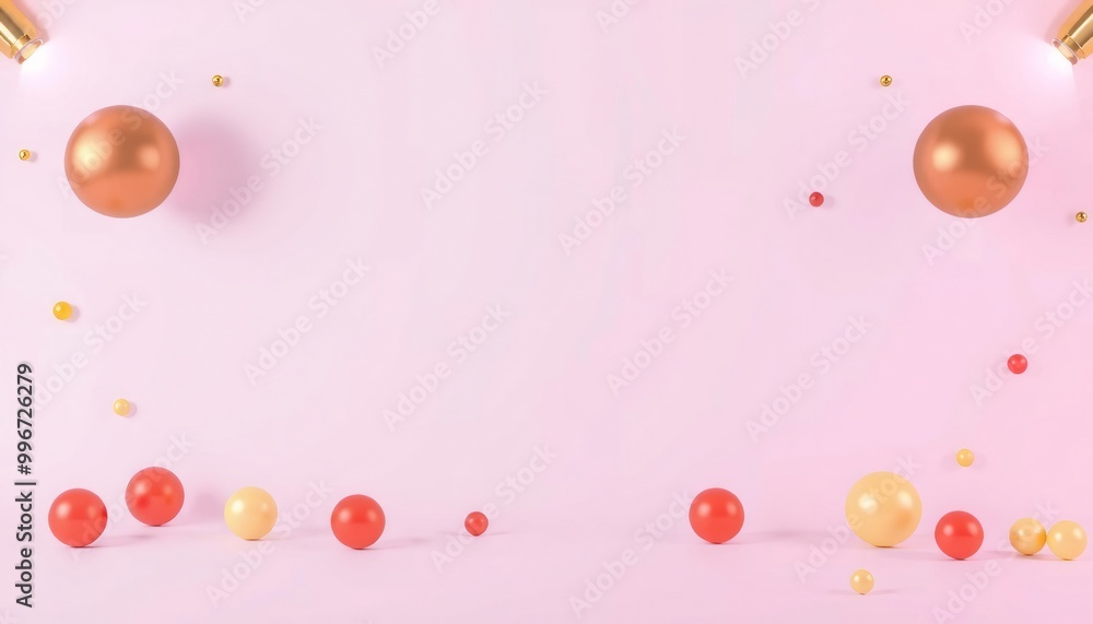 Colorful balls on a pink background with spotlights. Colorful balls on a pink background with spotlights.