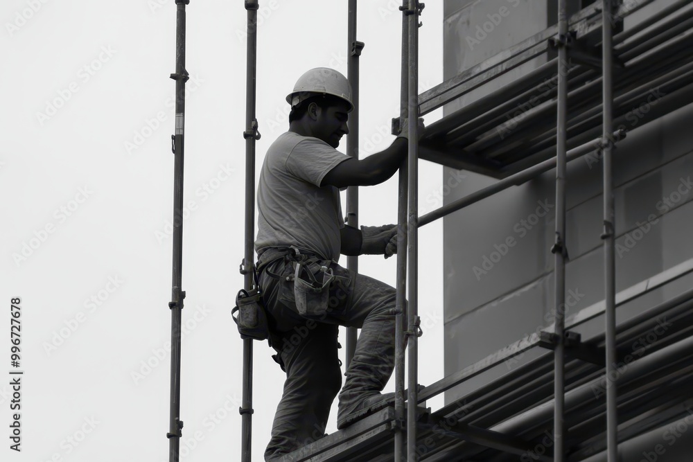a construction worker on scaffolding a construction worker on scaffolding