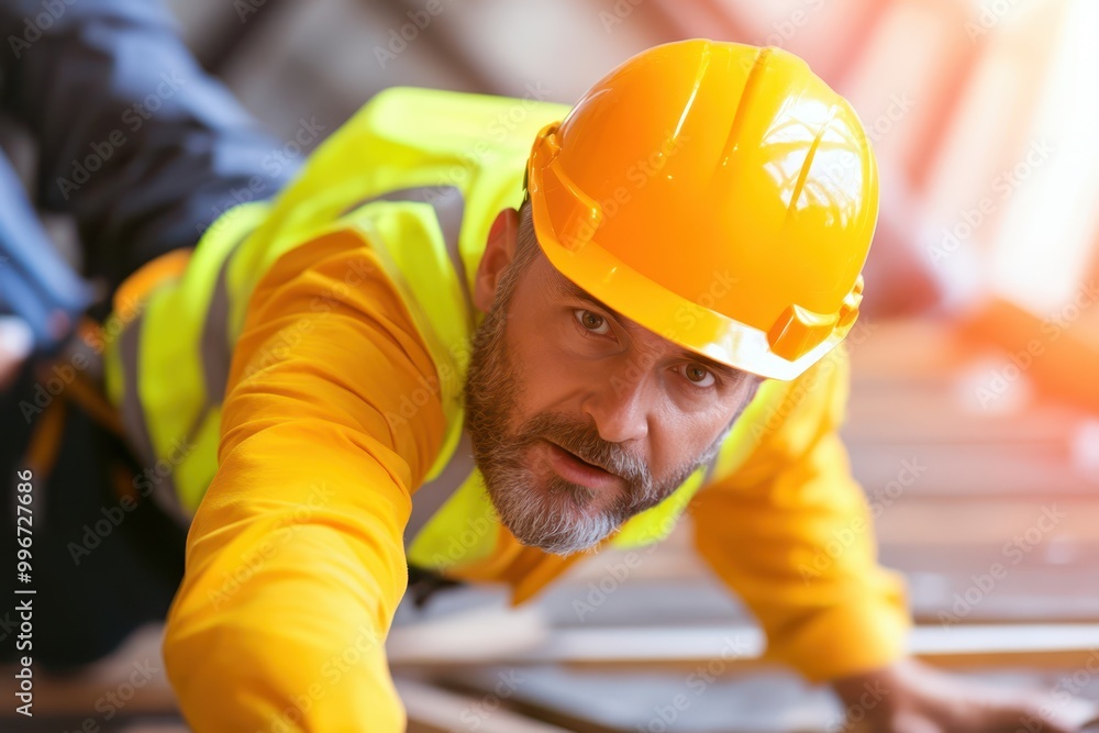 a man in a hard hat and safety vest is laying on the floor a man in a hard hat and safety vest is laying on the floor