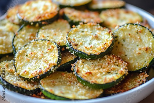 Crispy fried zucchini slices coated in breadcrumbs