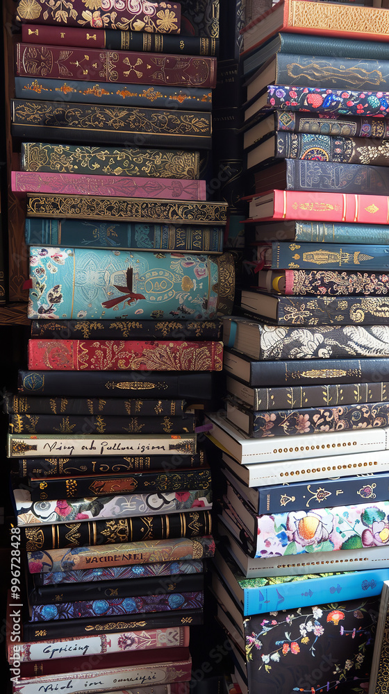 Well-Organized Stack of Notebooks and Journals with Various Covers Well-Organized Stack of Notebooks and Journals with Various Covers