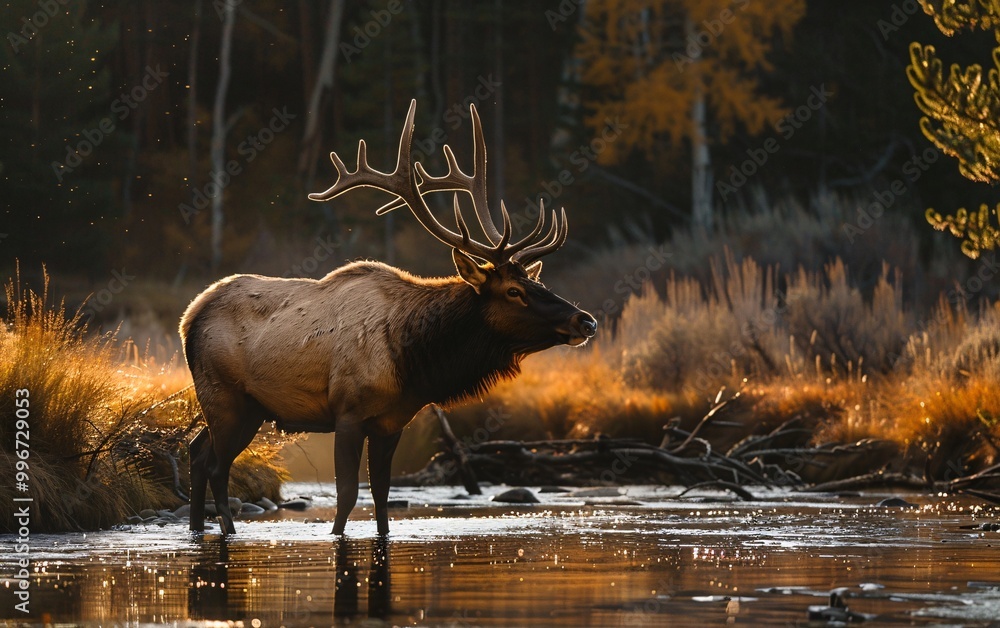 Bull Elk in stream Bull Elk in stream