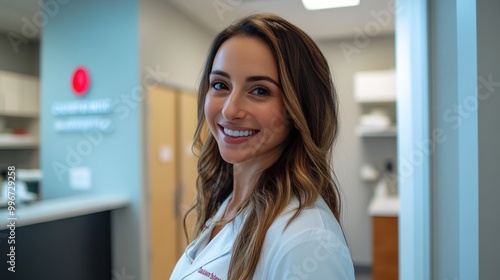 Smiling healthcare professional in a modern clinic setting. Free Download Smiling healthcare professional in a modern clinic setting. - GFXLoad