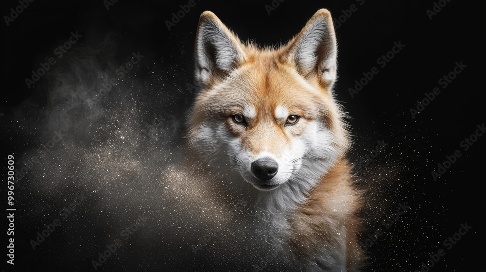 Fototapeta premium Dust Exiting Eyes against Black Backdrop..Or, if preferred:..Focused: Fox's Eyes with