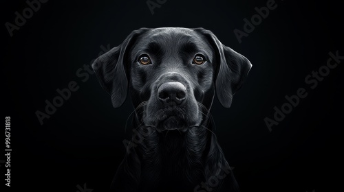 Wallpaper Mural  A dog's face in close-up against a black backdrop with a white focal point in the form of a circle Torontodigital.ca