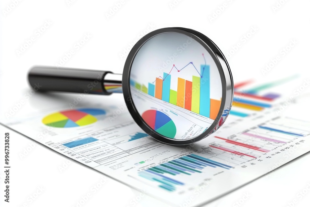 a stylized illustration of a magnifying glass with a chart or graph on the lens, symbolizing data investigation and analysis illustration a stylized illustration of a magnifying glass with a chart or graph on the lens, symbolizing data investigation and analysis illustration
