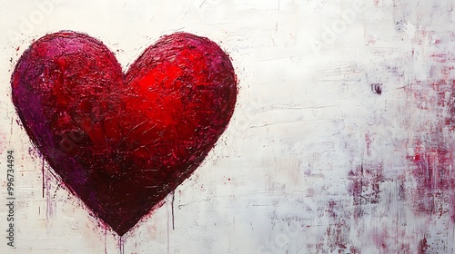 Bold Red Heart Brush Stroke - Expressive Love Art on White Background