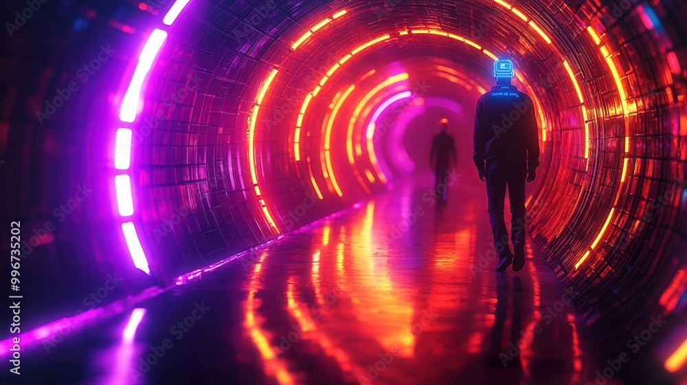 A mesmerizing tunnel illuminated with vibrant neon lights, creating an otherworldly atmosphere for exploration and adventure. A mesmerizing tunnel illuminated with vibrant neon lights, creating an otherworldly atmosphere for exploration and adventure.