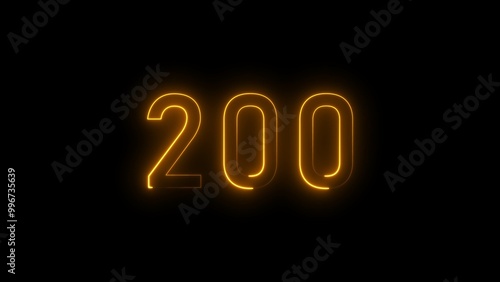 Abstract neon countdown 200 number illustration background.