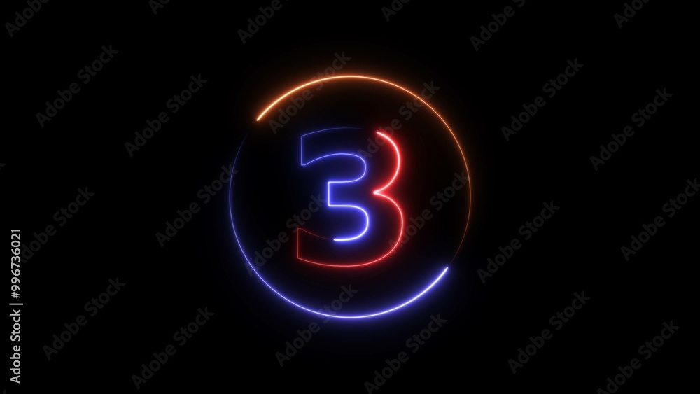 Abstract neon light countdown 3 number illustration background 4K. Abstract neon light countdown 3 number illustration background 4K.