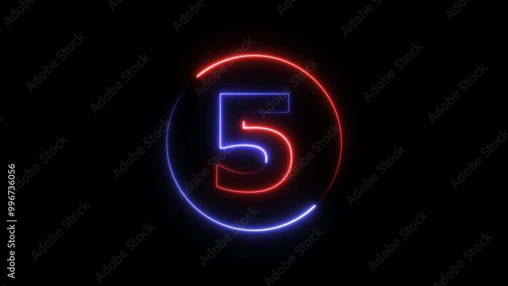 Abstract neon light countdown 5 number illustration background 4K. Abstract neon light countdown 5 number illustration background 4K.