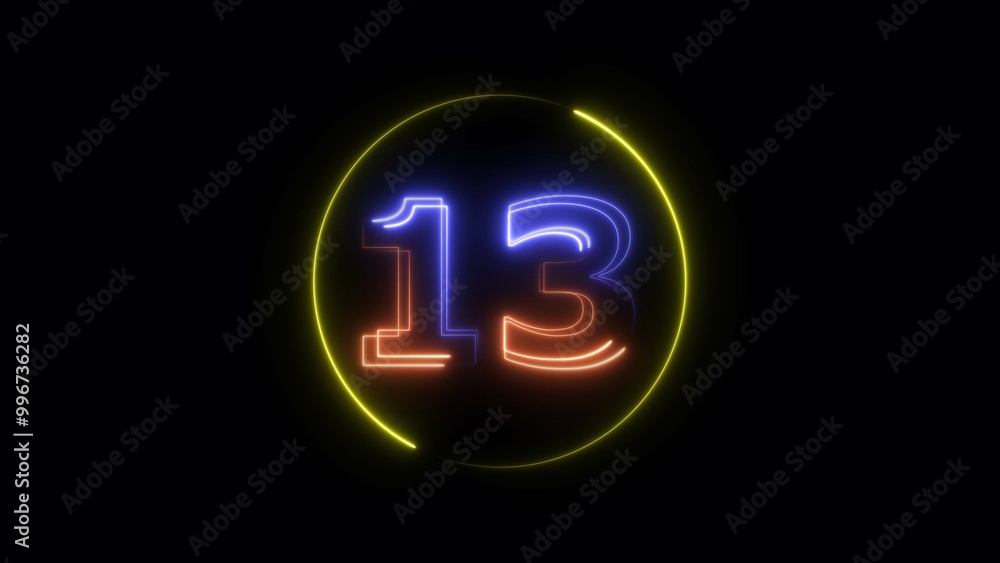 Glowing neon countdown 13 number illustration background 4K resolution. Glowing neon countdown 13 number illustration background 4K resolution.