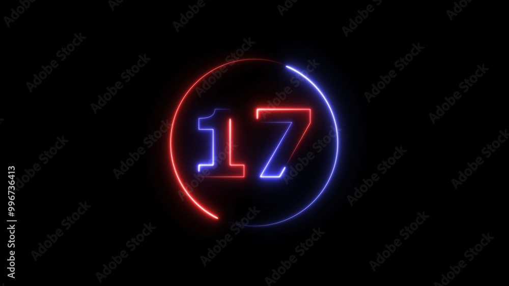 Glowing neon countdown 17 number illustration background 4K resolution. Glowing neon countdown 17 number illustration background 4K resolution.
