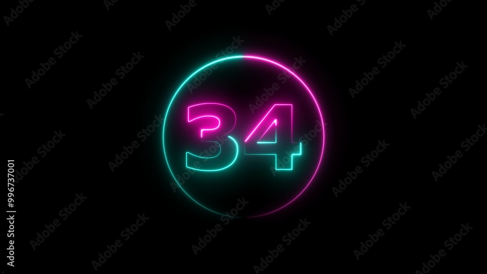 Abstract glowing neon countdown number 34 background 4k illustration. Abstract glowing neon countdown number 34 background 4k illustration.
