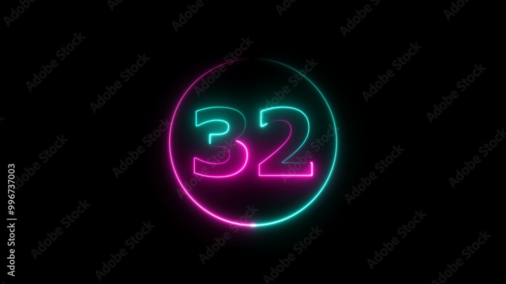 Abstract glowing neon countdown number 32 background 4k illustration. Abstract glowing neon countdown number 32 background 4k illustration.