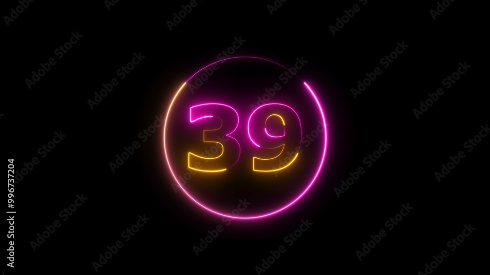 Abstract beautiful neon countdown number 39 background 4k illustration. Abstract beautiful neon countdown number 39 background 4k illustration.