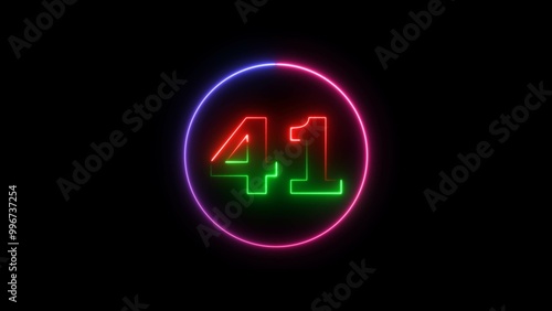 Abstract neon countdown number 41 background 4k illustration.